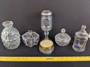 lot 450 image: Lidded glass trinketcandy jars