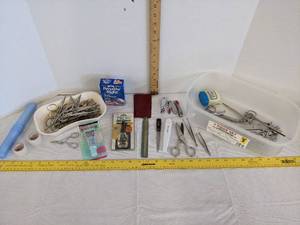 lot 494 image: Large lot of scissors, nail clipperssander, med tape & more