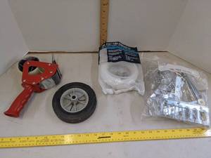 lot 677 image: Tape gun, ice maker kit, wheel & hardware