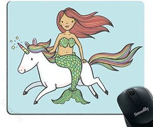 lot 3543 image: Gaming Mouse Pad Custom,Cute Mermaid Girl Riding a Unicorn Mouse Pad Personality Desings Gaming Mouse Pad 12x10 inches