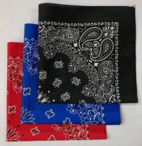 lot 3553 image: Made in the USA Paisley Bandanas - Red, Royal Blue, and Black (3 pack