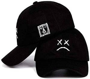 lot 3569 image: Home Fashion DIY Sad Boys Adjustable Hat Crying Face Embroidery Baseball Cap Dad Hat Hip Hop Cap Black 2 pack