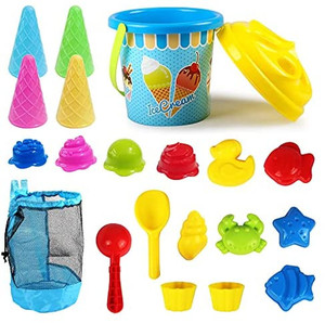 lot 3578 image: Kidtion Beach Toys 20 Pcs, Dessert-Themed Sand Toys Set with Sand Buckets and Shovels for Kids, Cute Ice Cream Sand Toys & Beach Toys with Mesh Bag, Colorful Beach Toy Set with Inspiring Molds