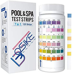 lot 3591 image: BOSIKE 7 in 1 Hot Tub Test 100 Strips Spa Test Strips for Swimming Pool, Accurate pH, Chlorine, Bromine��Alkalinity��Cyanuric Acid and Hardness Water Testing Kit