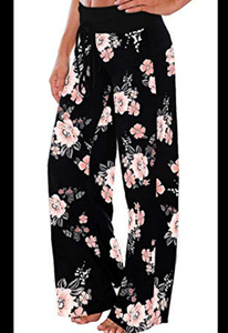 lot 3605 image: Womens Black Comfy Floral Pajama Pants Yoga Sweat Pants Women Wide Leg Jogger Pants Lounge Pants Palazzo xl