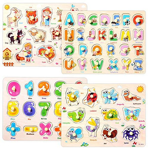 lot 3614 image: Wooden Puzzles Set for Toddlers 3 4 Years Old, Alphabet ABC, Numbers and Farm Animals Learning Puzzles Board for Kids, Preschool Educational Puzzles Activity Toys Gift for Boys Girls