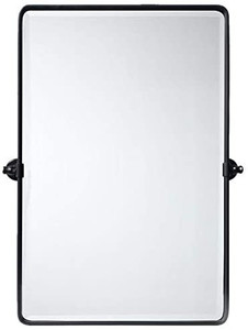 lot 4653 image: TEHOME 27 x 35 inch Farmhouse Large Black Metal Framed Pivot Rectangle Bathroom Mirror
