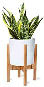 lot 4686 image: X-cosrack Adjustable Plant Stand Mid Century Wood