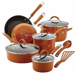 lot 6657 image: Rachael Ray - Cucina 12-Piece Nonstick Cookware Set - EspressoPumpkin Orange