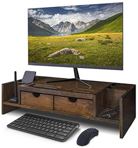 lot 6667 image: Crestlive Products Luxury Bamboo Computer Monitor Stand Riser with Adjustable Storage Organizer & Drawers Laptop Cellphone TV Printer Stand, Antique Brown