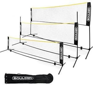 lot 6669 image: Boulder Badminton Pickleball Net - Height Adjustable Portable Net for Junior Tennis, Kids Volleyball & Soccer, and Backyard Games - Easy Setup Nylon Sports Net with Poles 10 ft14ft17ft Wide
