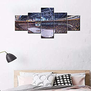 lot 6676 image: Living Room Wall Decor Boston Bruins Play the NHL Champion in TD Garden Paintings Pictures 5 Piece Canvas Wall Art Modern Artwork Home Decor with Framed Ready to Hang Posters and Prints - 50Wx24H