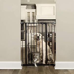lot 6683 image: Carlson Extra Tall Walk Through Pet Gate with Small Pet Door, Includes 4-Inch Extension Kit, 4 Pack Pressure Mount Kit and 4 Pack Wall Mount Kit, Black