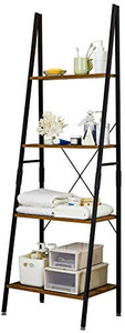 lot 6685 image: LINSY HOME Ladder Shelf for Living Room, Industrial 4 Tier Bookshelf, Rustic Storage Shelves with Black Metal Frame Tall Bookcase Wood Look, Accent Furniture for Bedroom, Bathroom, 67 Inch