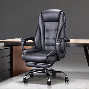 lot 6688 image: Hbada Ergonomic Desk Chair Executive Office Chair PU Leather Swivel Desk Chairs,Adjustable Height High-Back Reclining Chair with Padded Armrest and Footrest, Black