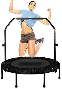 lot 6693 image: TAEERY 48 Foldable Fitness Trampolines, Rebound Recreational Exercise Trampoline with 4 Levels Height Adjustable Foam Handrail for Kids and Adults Indoor&Outdoor, Max Load 440lbs