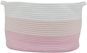 lot 6694 image: Cotton Rope Basket for Storage and Organization in Baby Nursery or Kids Room  Large 16�� x 11�� x 10 Decorative Laundry Hamper, Organizer for Blankets, Towels, Toys, Books  PinkWhite