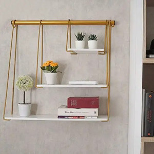 lot 6697 image: Gold Floating Shelf for Wall Shelf  Floating Shelves White Gold Bedroom Decor Bookshelf- Modern, Aesthetic, Hanging, Mounted, Tier, Book, Storage, Nursery, Bathroom, Display (Gold and White)