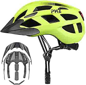 lot 6698 image: PHZ. Adult Bike Helmet Bicycle Helmet with Light for Men Women Mountain Road Skateboard with Extra Replacement Detachable Visor & Inner Pads Safety Certified