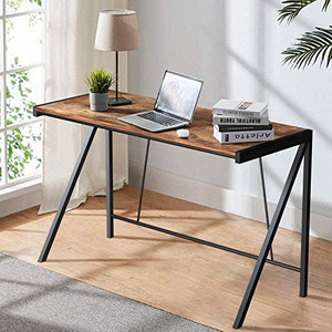 lot 6703 image: Amzdeal Computer Writing Desk 39.4 Home Office Desk, Retro Study Bedroom Desk Industrial PC Table with K Shaped Structure, Easy to Assemble, Rustic Brown