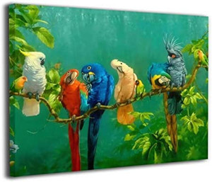 lot 6733 image: OWL QUEEN Wall Art For Parrot Birds On The Tree Canvas Wall Art Kitchen Wall Decoration Picture Canvas Prints Framed Ready To Hang Contemporary Canvas Artwork For Wall Decor 16x 20