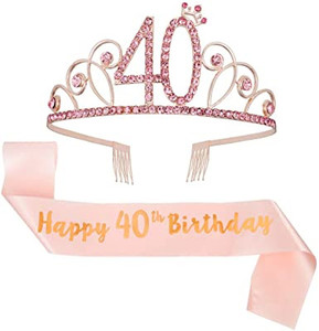 lot 7318 image: DragonflyDreams Rose Gold Happy 40th Birthday Sash and 40 Birthday Tiara Rhinestone Crown Headband for 40 Birthday Gift Party Accessories 40th Birthday Decoration Girls Women