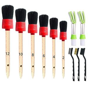 lot 7323 image: Nurkul 11 Pieces Auto Detailing Brush Set for Cleaning Wheels, Interior, Exterior, Leather, Including 6 pcs Premium Detail Brush (Black), 3 pcs Wire Brush and 2 pcs Automotive Air Conditioner Brush