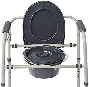 lot 7327 image: Medline Steel 3-in-1 Bedside Commode, Portable Toilet with Microban Antimicrobial Protection, Can be Used as Raised Toilet Seat Riser, Gray