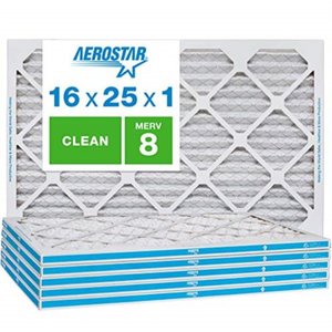 lot 7331 image: Aerostar Clean House 16x25x1 MERV 8 Pleated Air Filter Made in the USA 6-Pack