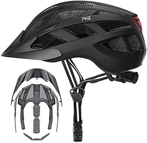 lot 7339 image: PHZ. Adult Bike Helmet Bicycle Helmet with Light for Men Women Mountain Road Skateboard with Extra Replacement Detachable Visor & Inner Pads Safety Certified