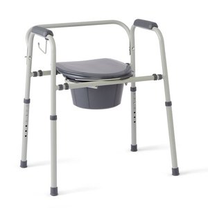 lot 7349 image: Medline Steel 3-in-1 Bedside Toilet Commode with Microban, 350lb Weight Capacity, Gray