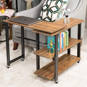 lot 7359 image: VIVOHOME Sofa Side Table 360° Rotating Mobile Table Laptop Table with 2 Tiers Storage Shelves 6 Universal Casters for Home Office