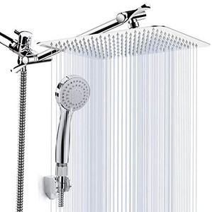 lot 7386 image: kaqinu Shower Head , 8 Inch High Pressure Rainfall Shower Head  Handheld Showerhead Combo with 11 Inch Extension Arm, Anti-leak Shower Head with Holder Hose, Flow Regulator, Chrome