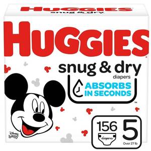 lot 7395 image: Huggies Snug & Dry Baby Diapers, Size 5, 156 Ct, One Month Supply