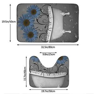lot 7408 image: Blue Gray Bathroom Sunflower Bathroom Rug Mat Bath Rug Set Washable Soft Bath Mat, Contour Mat
