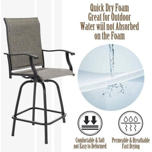lot 7412 image: Swivel Metal Frame Outdoor Bar Stools Height Patio Garden Chairs All-Weather Patio Furniture (Set of 2)