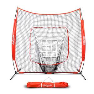 lot 7429 image: GoSports 7x7 Baseball & Softball Practice Pitching & Fielding Net with Bonus Strike Zone
