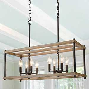 lot 7482 image: KSANA Dining Room Chandelier, 8 Kitchen Island Lights, Long, Brown