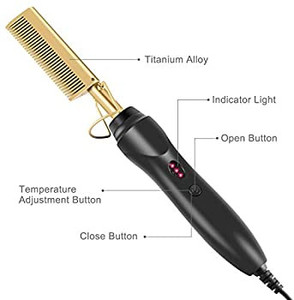 lot 7485 image: Hot Hair Straightener Comb, Electric Hair Straightening Comb, Anti-Scald Thermal Comb for Men, Wet & Dry Hair, Safety Portable Curling Iron Comb for Women (Hot Comb-PRODUCT IS PINK)