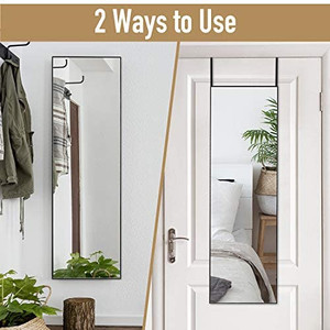 lot 7501 image: Rose Home Fashion Aluminum Alloy Thin Frame-48x14 Inch, Door Mirror, Over Door Mirror, Full Length Mirror, Wall Mirror, Door Hanging Mirror, Black Frame