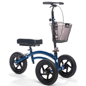lot 7505 image: KneeRover All Terrain Steerable Knee Walker Knee Scooter Heavy Duty Crutch Alternative with Basket in Blue