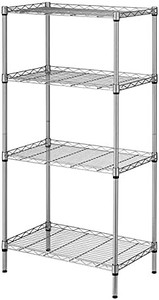 lot 7514 image: SINGAYE 4 Tier Adjustable Wire Shelving Metal Storage Rack for Laundry Bathroom Kitchen 530Lbs Capacity 13.4 D x 23.2 W x 47.2 H Silver
