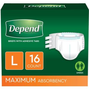 lot 9417 image: Depend Unisex Maximum Absorbency Adjustable Incontinence Briefs with Tabs, L, 16 Count