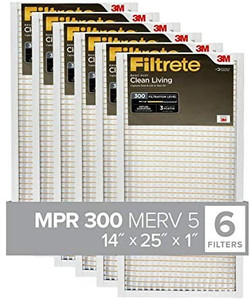lot 9440 image: Filtrete 14x25x1, AC Furnace Air Filter, MPR 300, Clean Living Basic Dust, 6-Pack (exact dimensions 13.81 x 24.81 x 0.81)