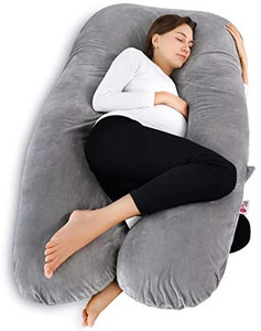 lot 9450 image: Meiz Pregnancy Pillow, U Shaped Pregnancy Body Pillow, Pregnancy Pillows for Sleeping with Zipper Removable Cover (Gray- Velvet)