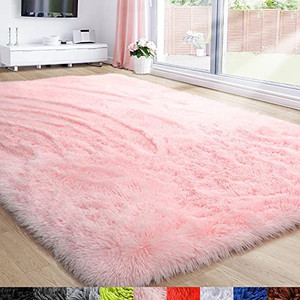 lot 8115 image: Pink Area Rug for Girls Bedroom,Fluffy Shag Rug 70x48 for Living Room,Furry Carpet for Kids Room,Shaggy Throw Rug for Nursery Room,Fuzzy Plush Rug for Dorm,Pink Carpet,Cute Room Decor for Baby