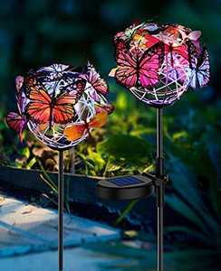 lot 8121 image: Solar Lights Outdoor Butterfly Lights Garden Decorative Solar Stake Lights with Butterflies Decor Powered Waterproof for Garden Yard Pathway 2 Pack