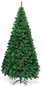lot 8157 image: 7ft Artificial Christmas Tree Xmas Pine Tree with Solid Metal Legs Perfect for Indoor and Outdoor Holiday Decoration, Green comes with one set of led string lights
