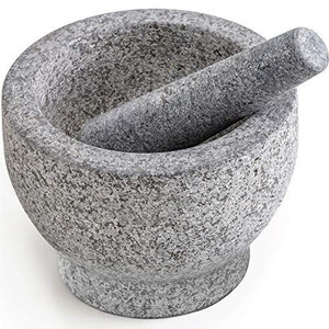 lot 8169 image: Gorilla Grip Original Mortar and Pestle Set, Large Size,, Slip Resistant Bottom, Heavy Duty Unpolished Granite, Molcajete Guacamole Bowl, Kitchen Spices, Pesto Grinder, Gray