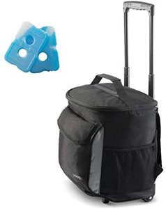 lot 8200 image: 2 in 1 Insulated Rolling Cooler Backpack with Wheels Roller Bag, Insulated Leak Proof, Roller Backpack Lunch Bag for Men and Women, Camping, Picnics, Hiking, Insulated Roller Bag - Fits 40 Cans does have damage see last picture does not have ice packs
